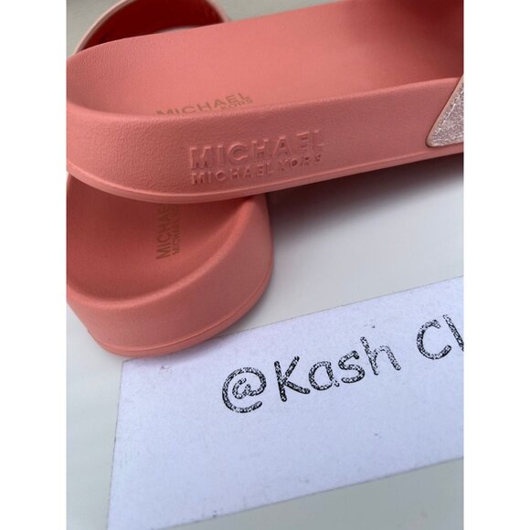 Michael Kors Slide brandy metallic striped logo sandal sherbert - Picture 4 of 6